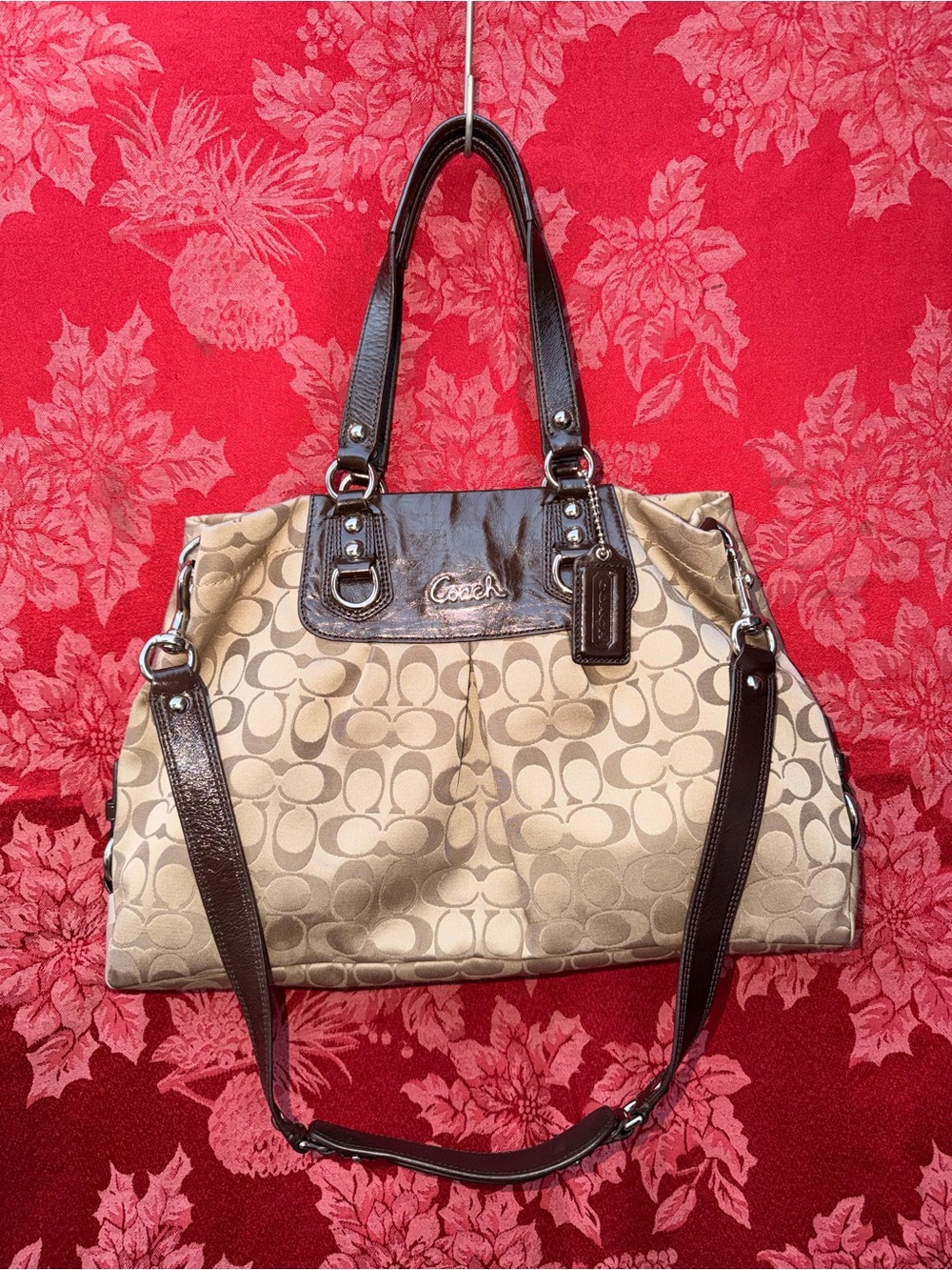 Coach Signature Beige Ashley Sateen Carryall
